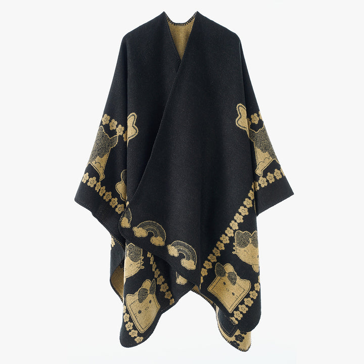 Damen Oversize-Poncho mit Jacquard‑Tiermotiv und asymmetrischem Zipfelsaum Echo Archiv