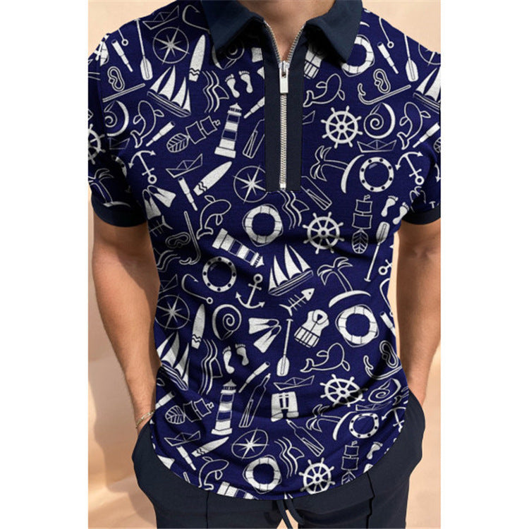 Herren Poloshirt mit angesagtem Grafikdesign und praktischem Reißverschluss Echoarchiv