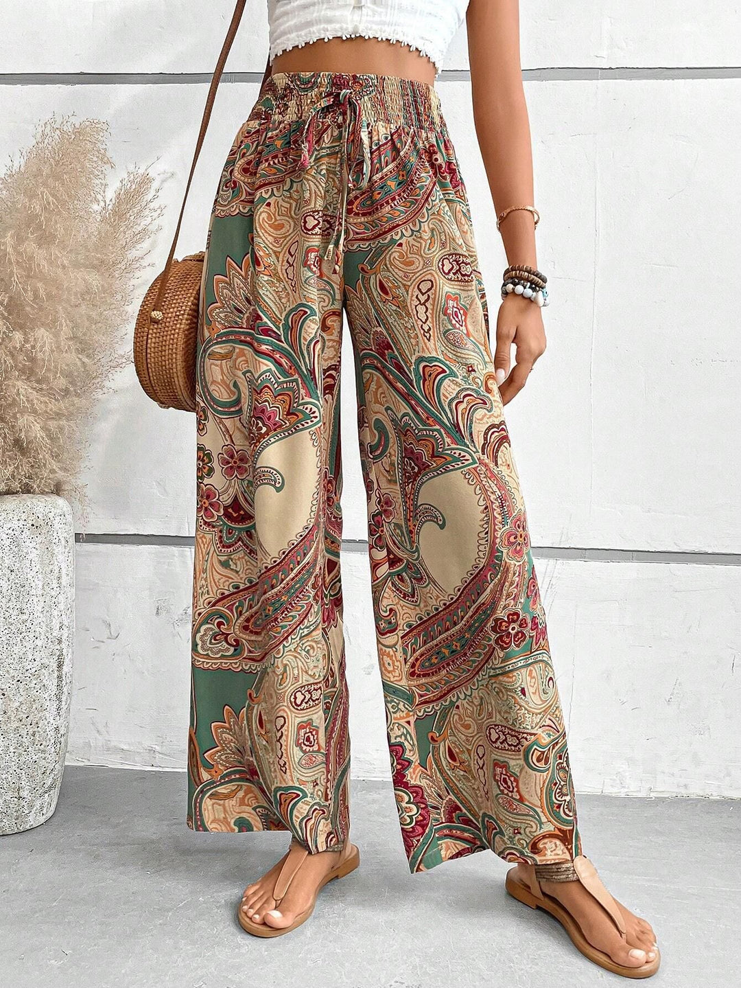 Damen Palazzo-Hose mit weitem Bein, elastischem Smockbund und Paisley-Print Echo Archiv