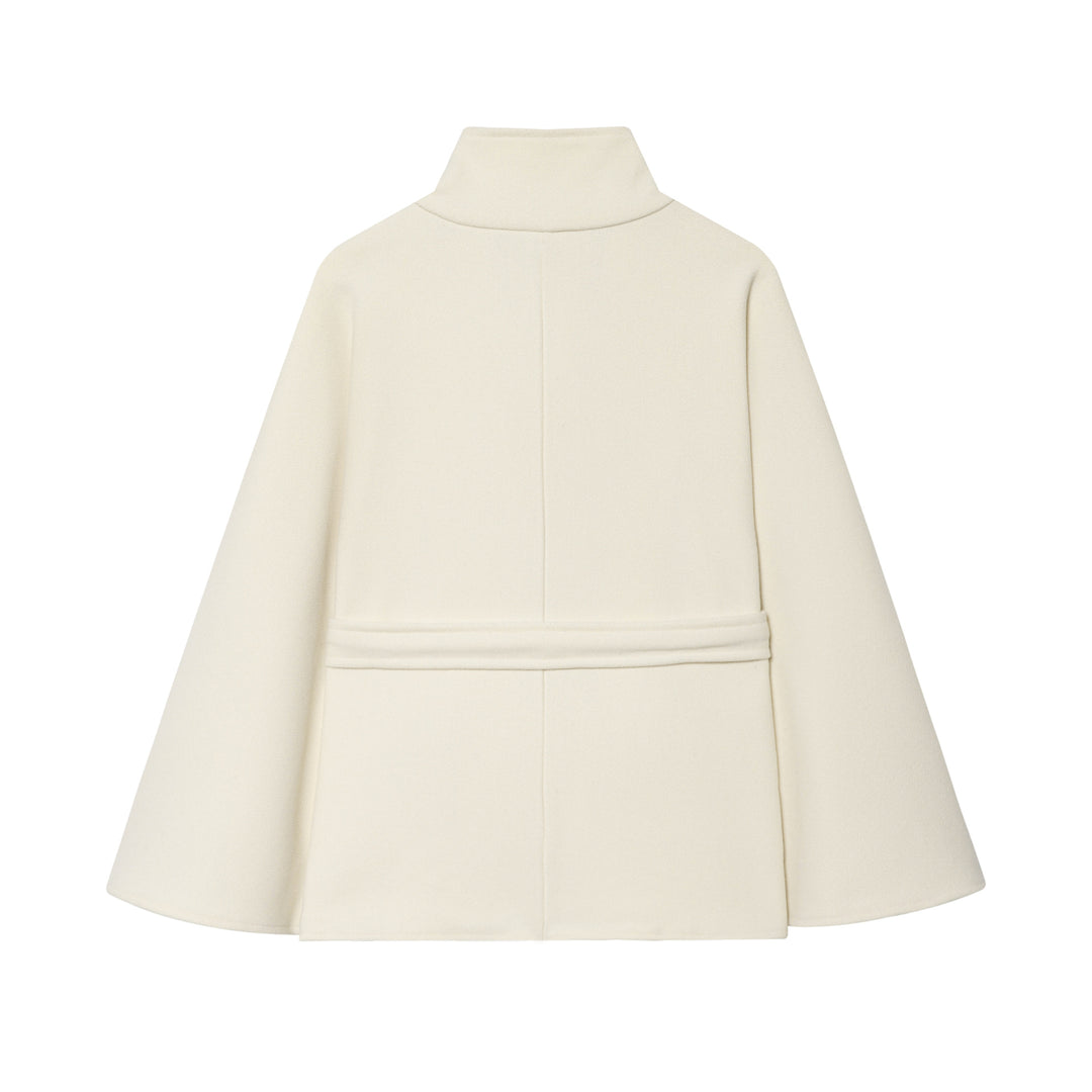 Damen Kurzes Cape-Mantel mit Stehkragen, Knopfleiste und Bindegürtel Echo Archiv