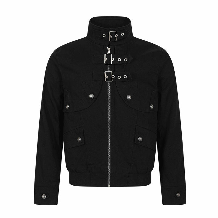 Unisex Kurz geschnittener Canvas-Fieldblouson mit Schnallenblende, Utility‑Taschen und hohem Stehkragen Echoarchiv