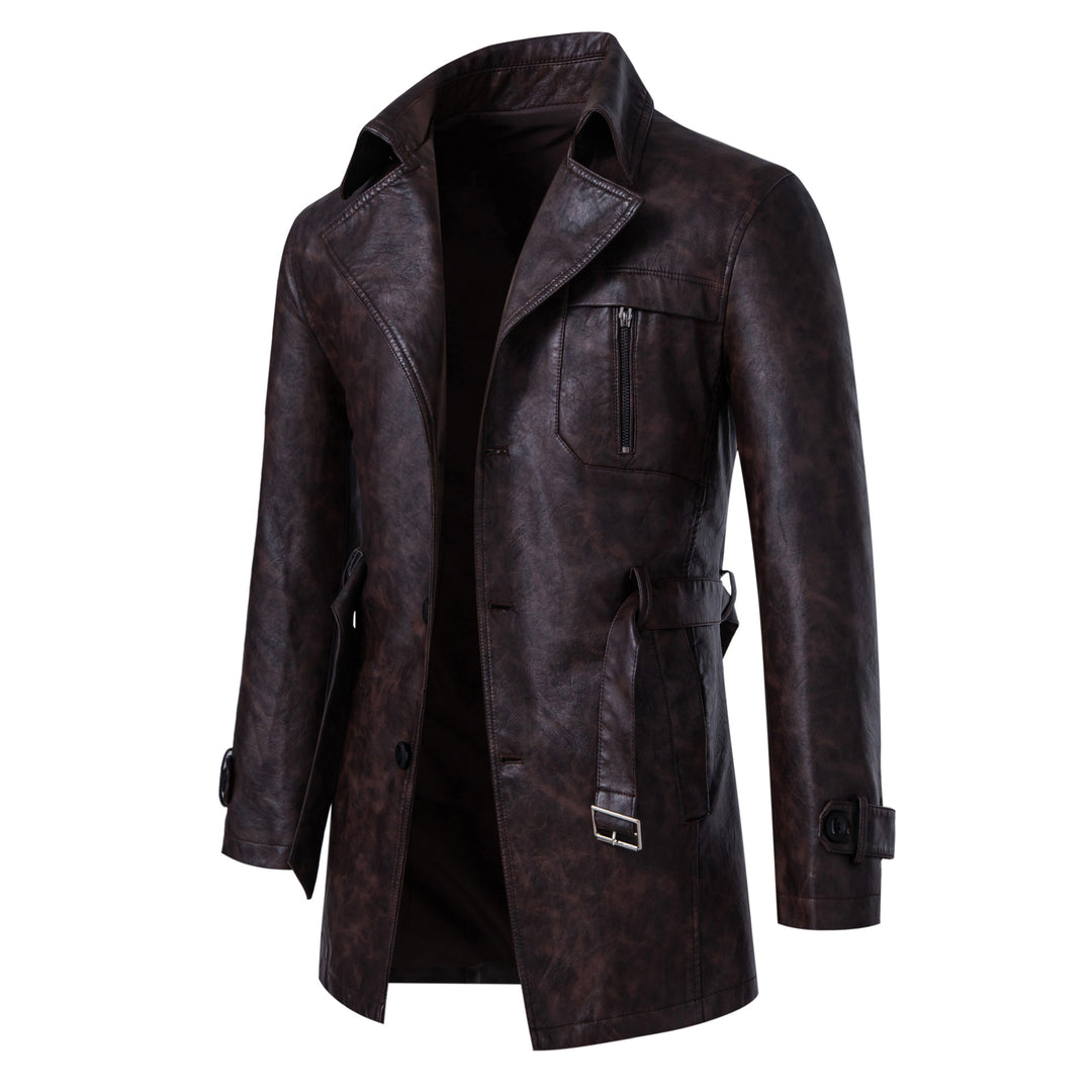 Herren modische Kunstlederjacke mit seitlichem Reißverschluss und stilvollem Stehkragen Echoarchiv