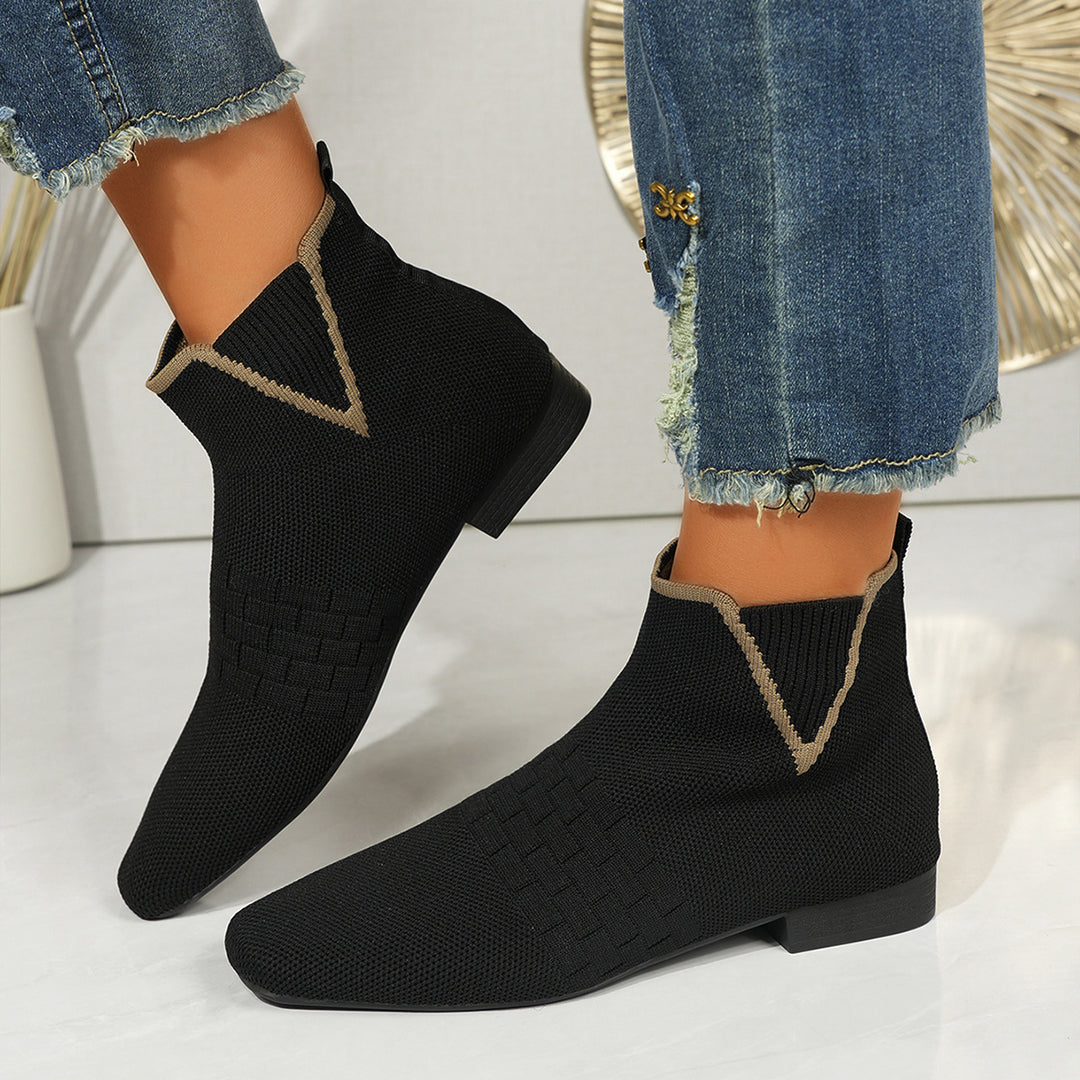 Damen nan gestrickte Sock-Stiefelette mit elastischem V-Einsatz, Zugschlaufe und flachem Blockabsatz Echo Archiv