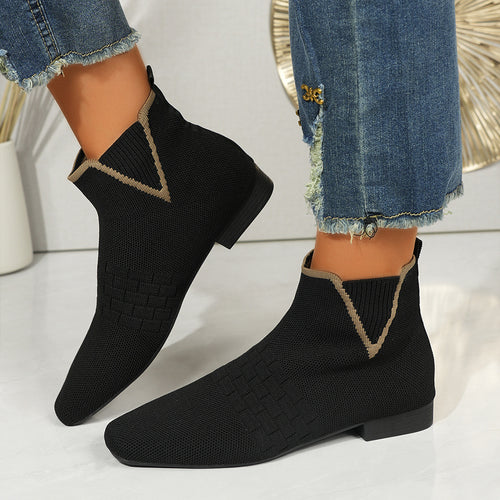 Damen nan gestrickte Sock-Stiefelette mit elastischem V-Einsatz, Zugschlaufe und flachem Blockabsatz Echo Archiv
