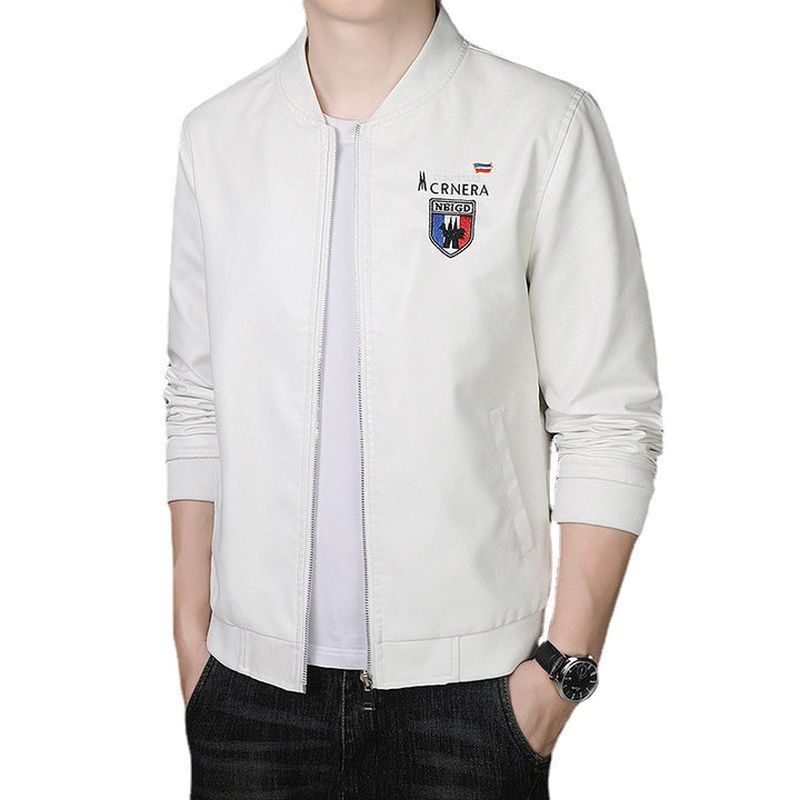 Herren leichte Bomberjacke im Casual-Urban-Stil mit gesticktem Wappen und gerippten Bündchen Echoarchiv