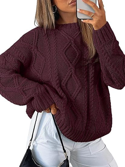 Damen Oversize-Zopfmuster-Pullover aus grobem Strick – Mavelle
