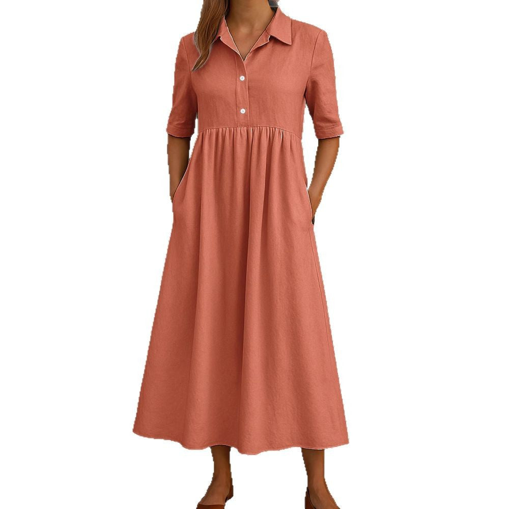 Damen Elegantes Maxikleid mit Hemdkragen und praktischen Taschen Echo Archiv