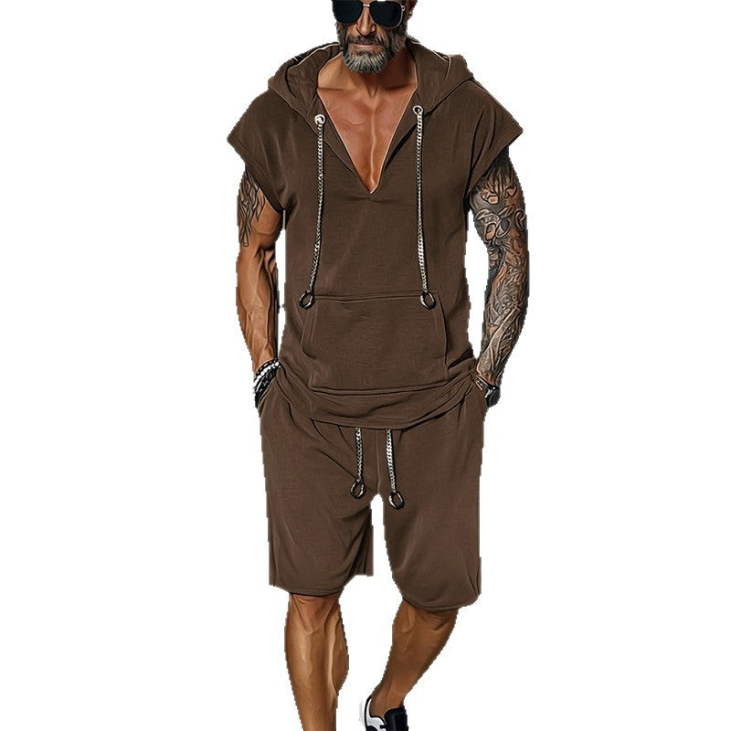 Herren lässiges Freizeit-Set mit stylischem Kapuzen-T-Shirt und Shorts Echoarchiv