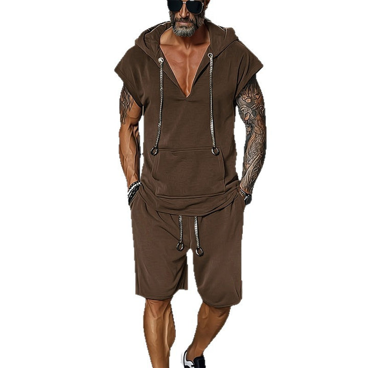 Herren lässiges Freizeit-Set mit stylischem Kapuzen-T-Shirt und Shorts Echoarchiv