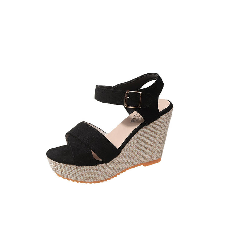Damen nan Espadrille-Keilabsatz-Sandalette mit gekreuzten Veloursriemen und verstellbarer Schnallenlasche Echo Archiv
