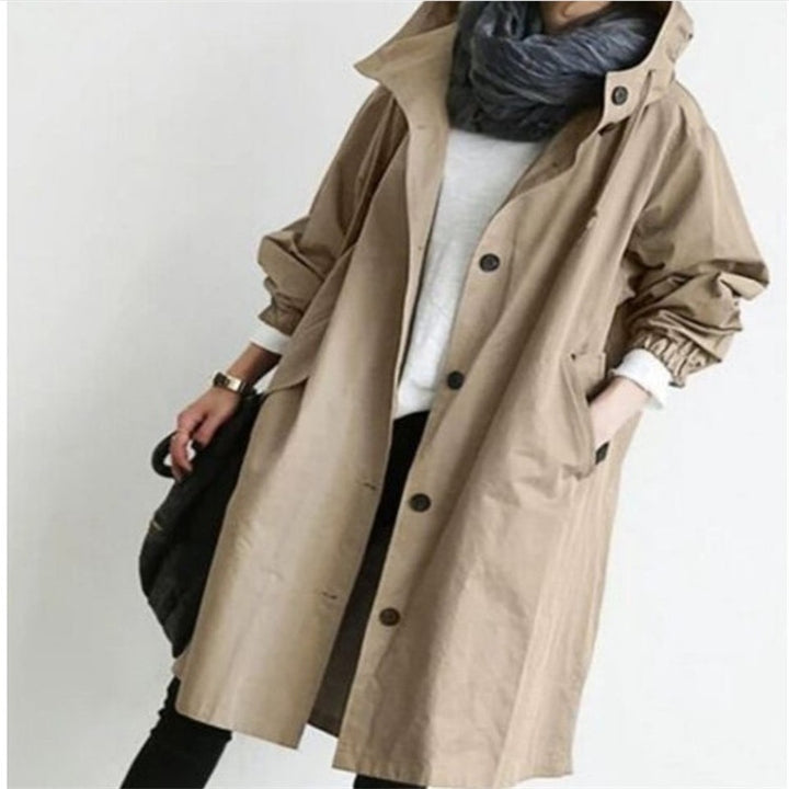 Damen nan leichter oversized Parka-Mantel mit Kapuze, Taillenzug und seitlichem Gehschlitz Echo Archiv
