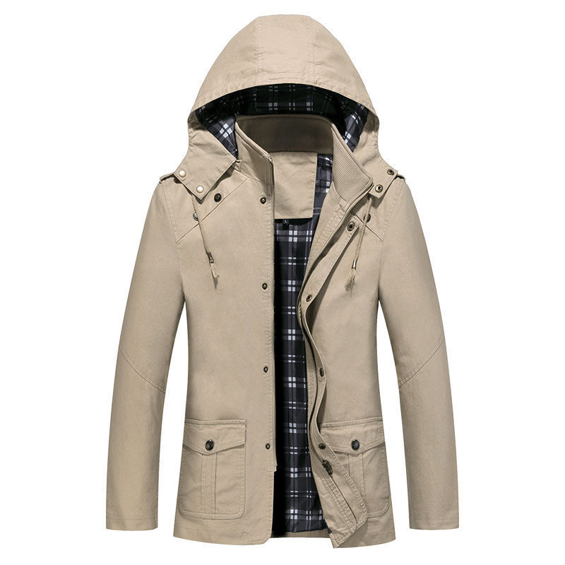 Herren Leichter Kapuzenparka mit kariertem Innenfutter und Multifunktions-Taschen Echo Archiv
