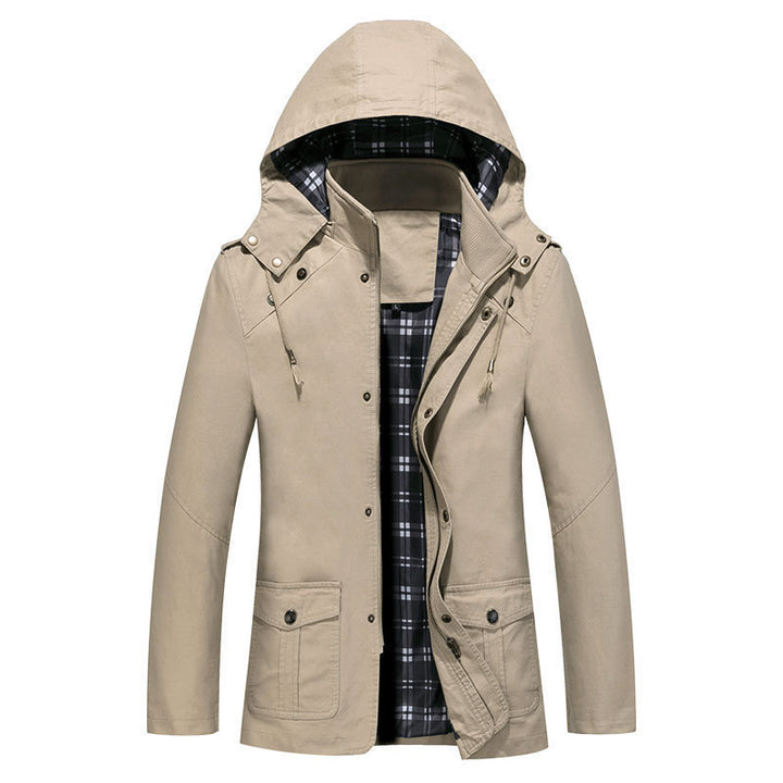 Herren Leichter Kapuzenparka mit kariertem Innenfutter und Multifunktions-Taschen Echo Archiv