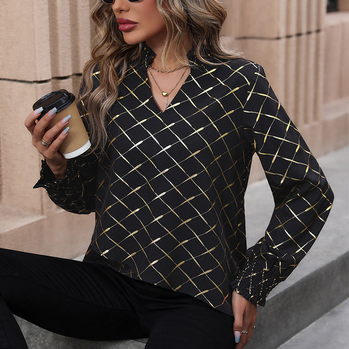 Damen Elegante Bluse mit geometrischem Muster und Rüschen Echo Archiv