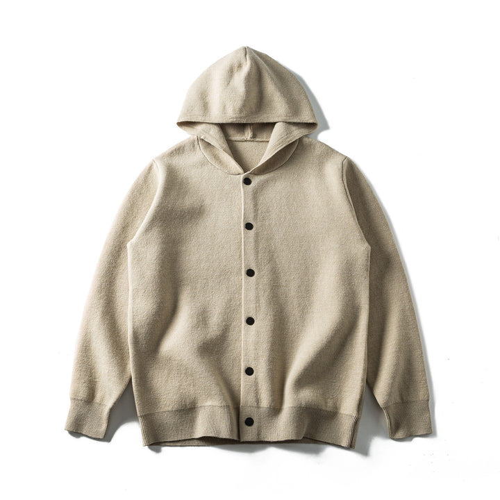 Unisex Leichte Kapuzen‑Strickjacke mit Druckknopfleiste und Rippbündchen Echoarchiv