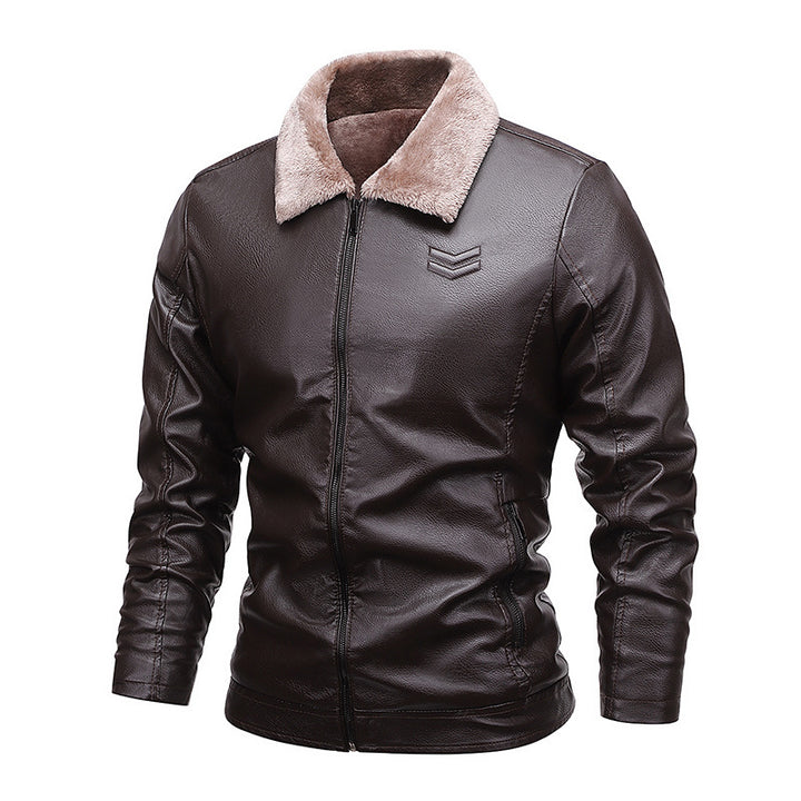 Herren Kunstleder-Pilotblouson mit Teddykragen und windabweisender Außenlage – Taviero