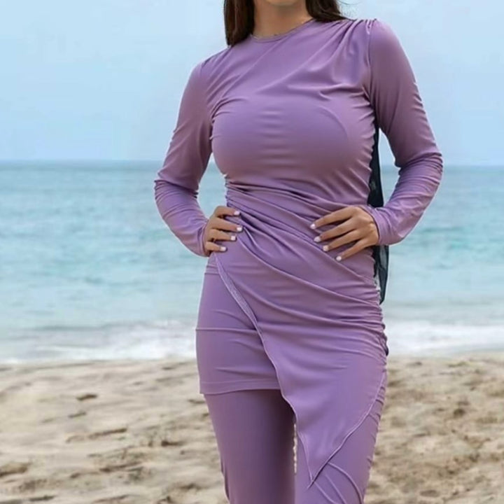 Damen Sportlicher Langarm-Badeanzug mit Wickeldesign Echo Archiv