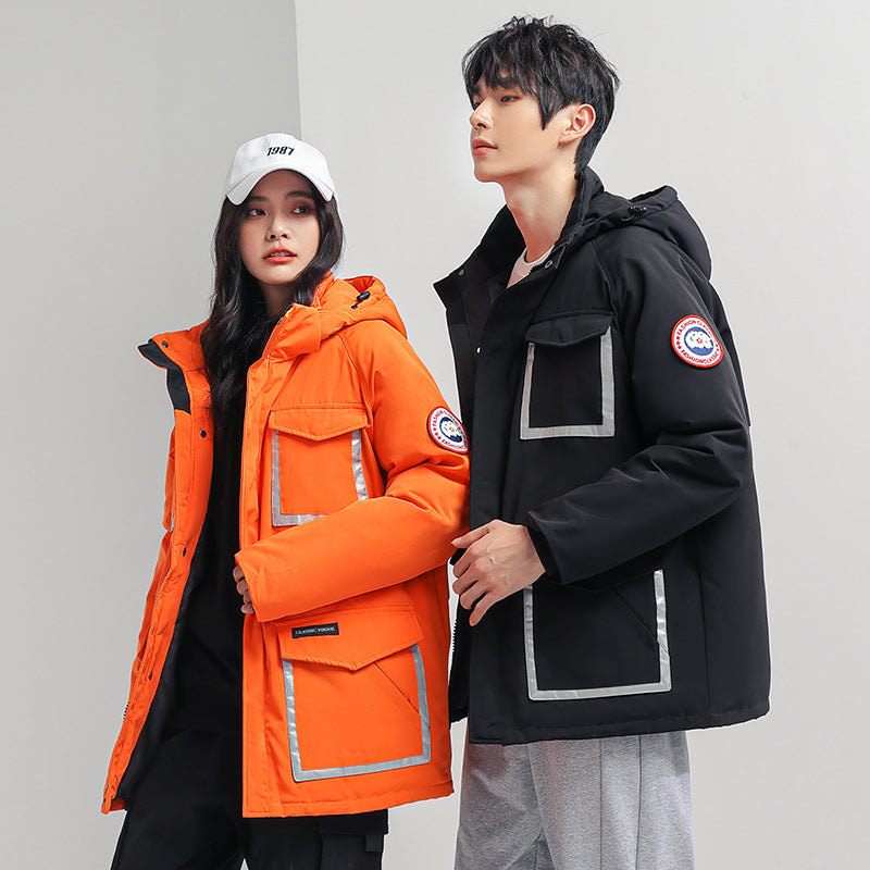 Damen Parka-Jacke mit Kapuze, wattiert, reflektierenden Einsätzen und großen Cargo-Taschen Echoarchiv