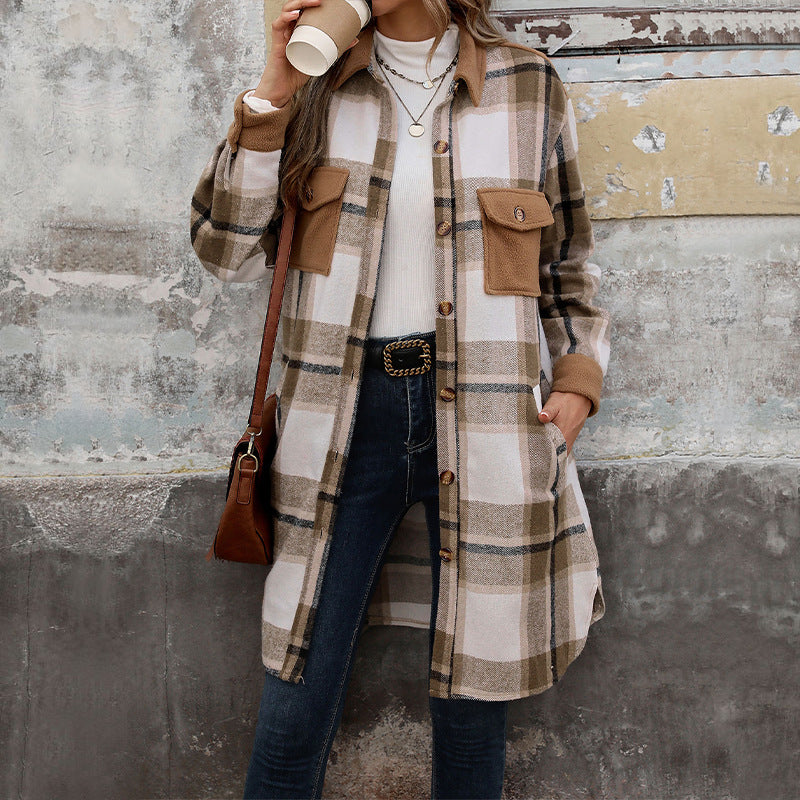 Damen Long-Hemdjacke im Overshirt‑Stil mit Brustklappen – Célinea