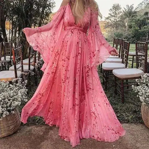 Echoarchiv | Chiffon-Maxikleid mit V-Ausschnitt und Blumenmuster