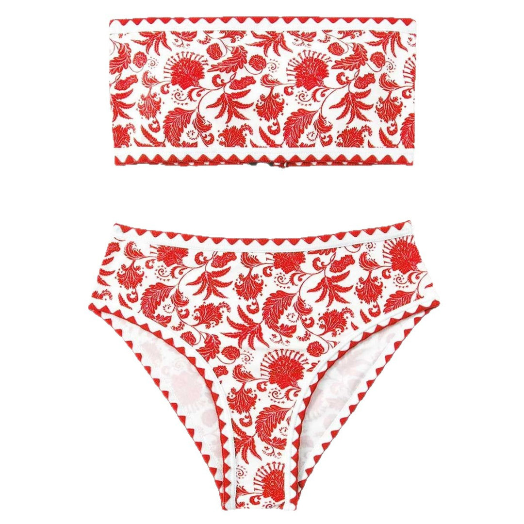 Damen Bandeau-Bikini-Set mit farbenfrohem floralen Muster und elastischem Gürtel Echo Archiv