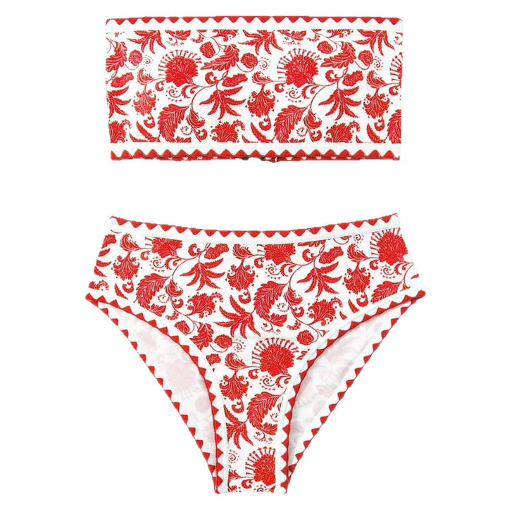 Damen Bandeau-Bikini-Set mit farbenfrohem floralen Muster und elastischem Gürtel Echo Archiv