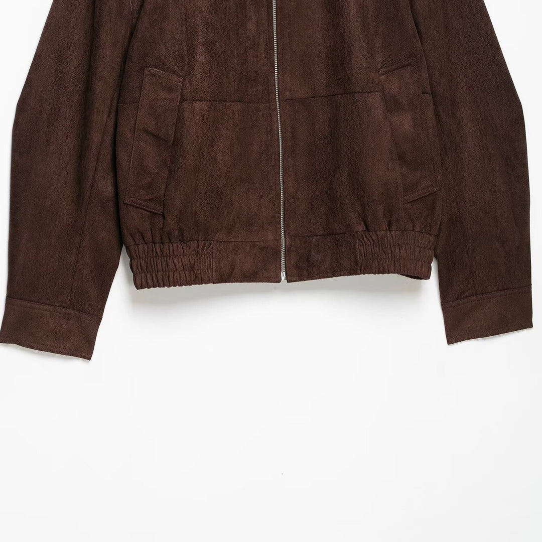 Damen Velourslederoptik Bomberjacke mit Funnelkragen und elastischem Saum Echoarchiv