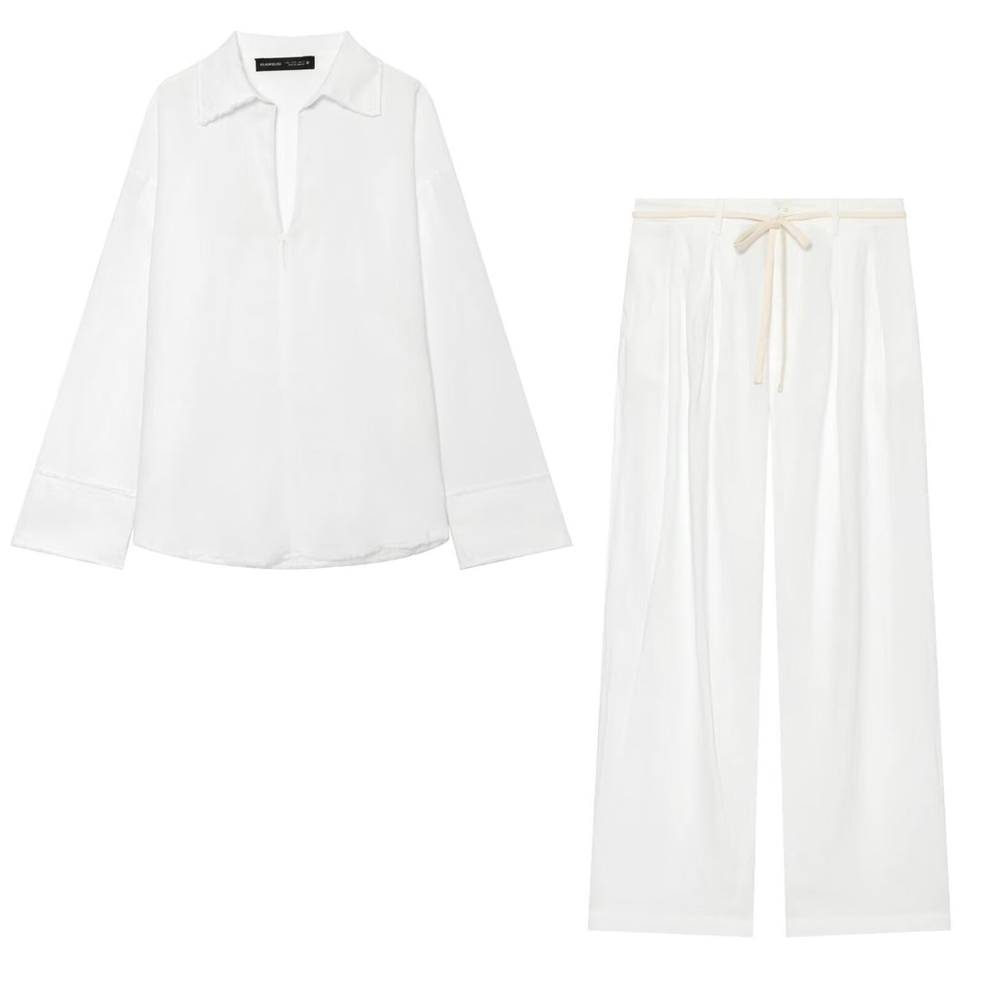 Damen Zweiteiliges Loungewear-Set mit weiter Hemdbluse und fließender Marlene-Hose Echo Archiv