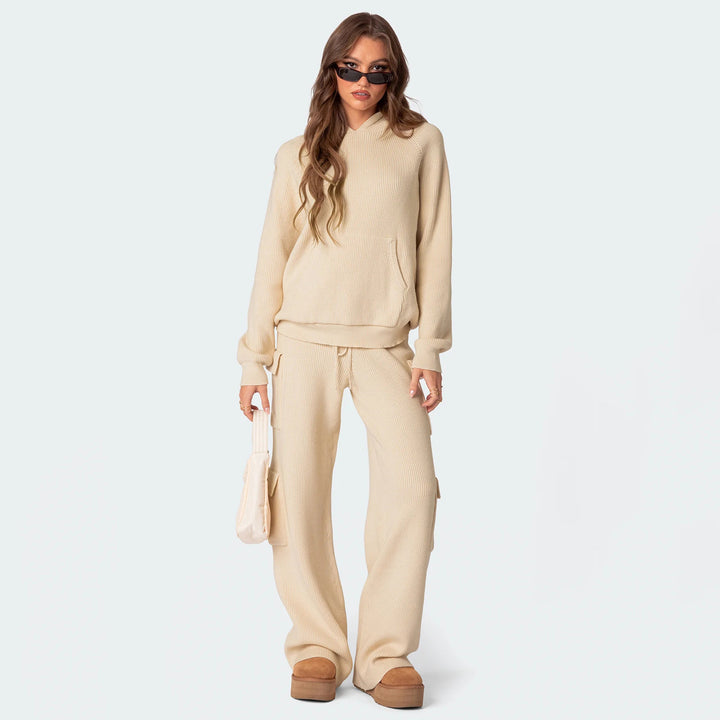 Damen nan gerippter Kapuzenpullover aus Feinstrick mit Kängurutasche und relaxed Fit Echo Archiv