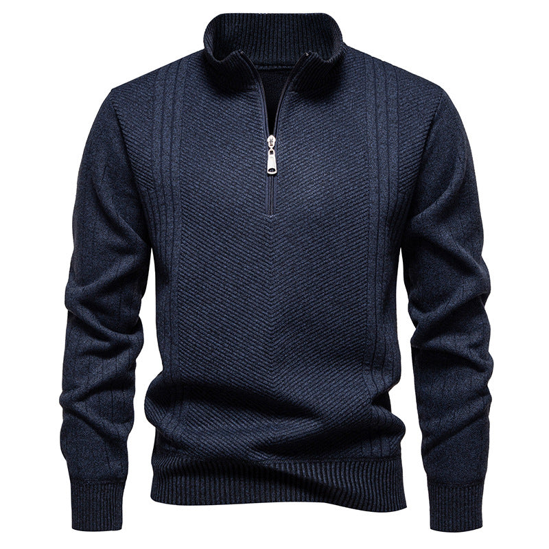 Herren nan Troyer-Pullover mit halbem Reißverschluss, Chevron-Struktur und elastischen Rippbündchen Echo Archiv