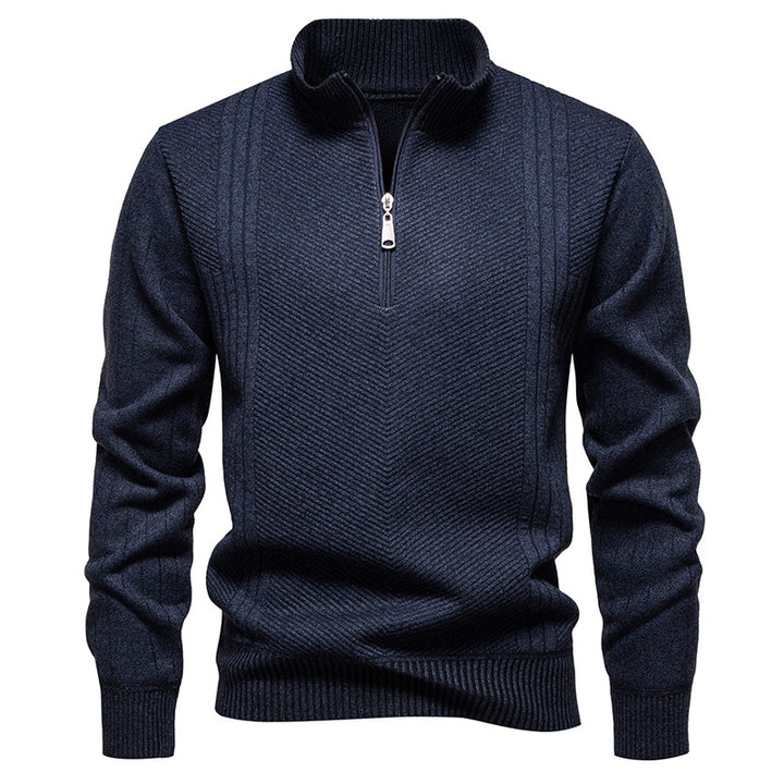Herren nan Troyer-Pullover mit halbem Reißverschluss, Chevron-Struktur und elastischen Rippbündchen Echo Archiv