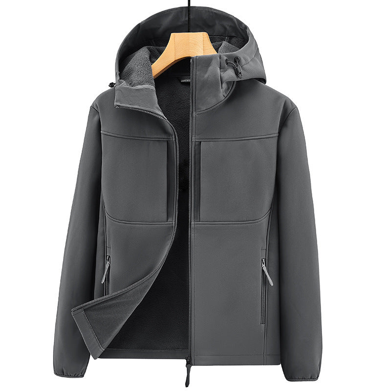 Herren Thermo-Softshelljacke mit Sherpa‑Futter, Kapuze und verdeckten Reißverschlusstaschen Echo Archiv