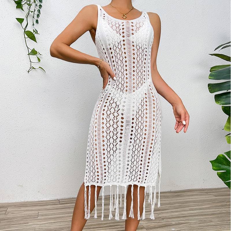 Damen Sommerliches Häkelkleid mit Fransen und seitlichem Schlitz Echo Archiv