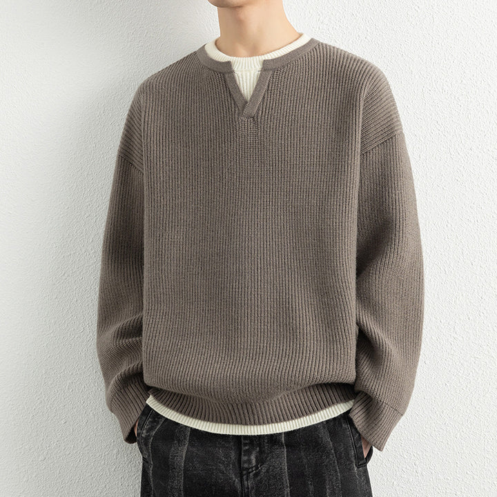 Herren Strickpullover mit V-Ausschnitt und strukturiertem Design Echoarchiv