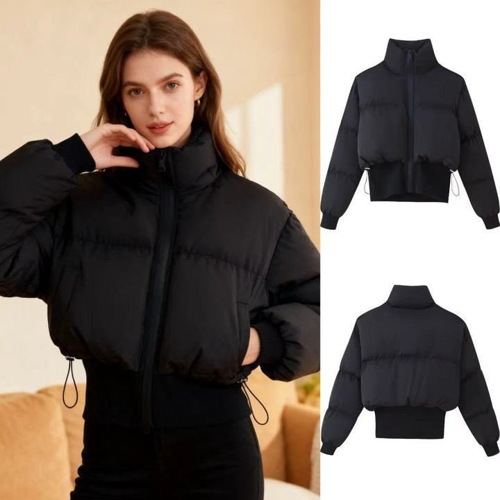 Damen nan kurz geschnittene Steppjacke mit hohem Stehkragen, Kordelzugsaum und breitem Rippenbund Echo Archiv