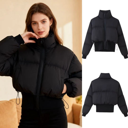 Damen nan kurz geschnittene Steppjacke mit hohem Stehkragen, Kordelzugsaum und breitem Rippenbund Echo Archiv