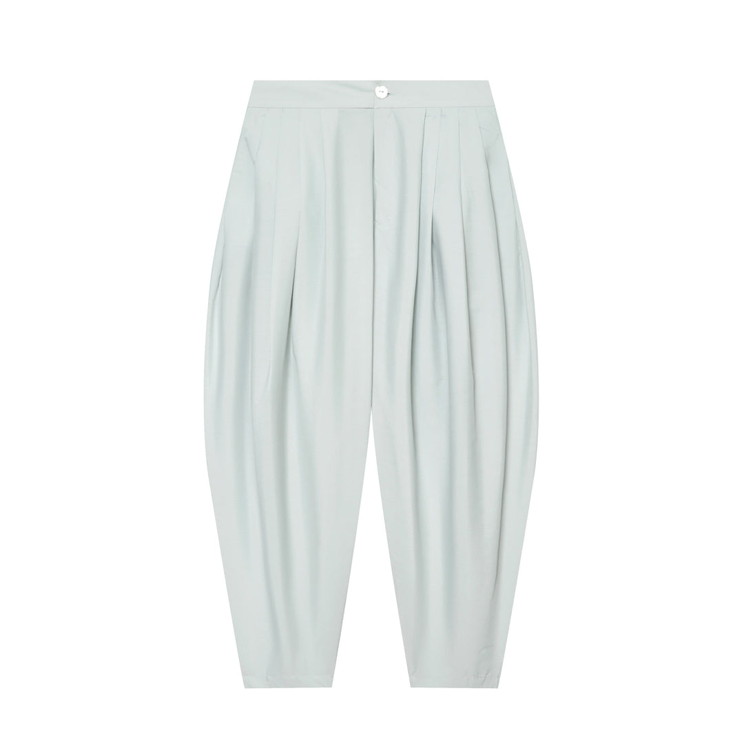 Damen Hochtaillierte plissierte Haremhose mit Kellerfalten und konischem Bein Echo Archiv