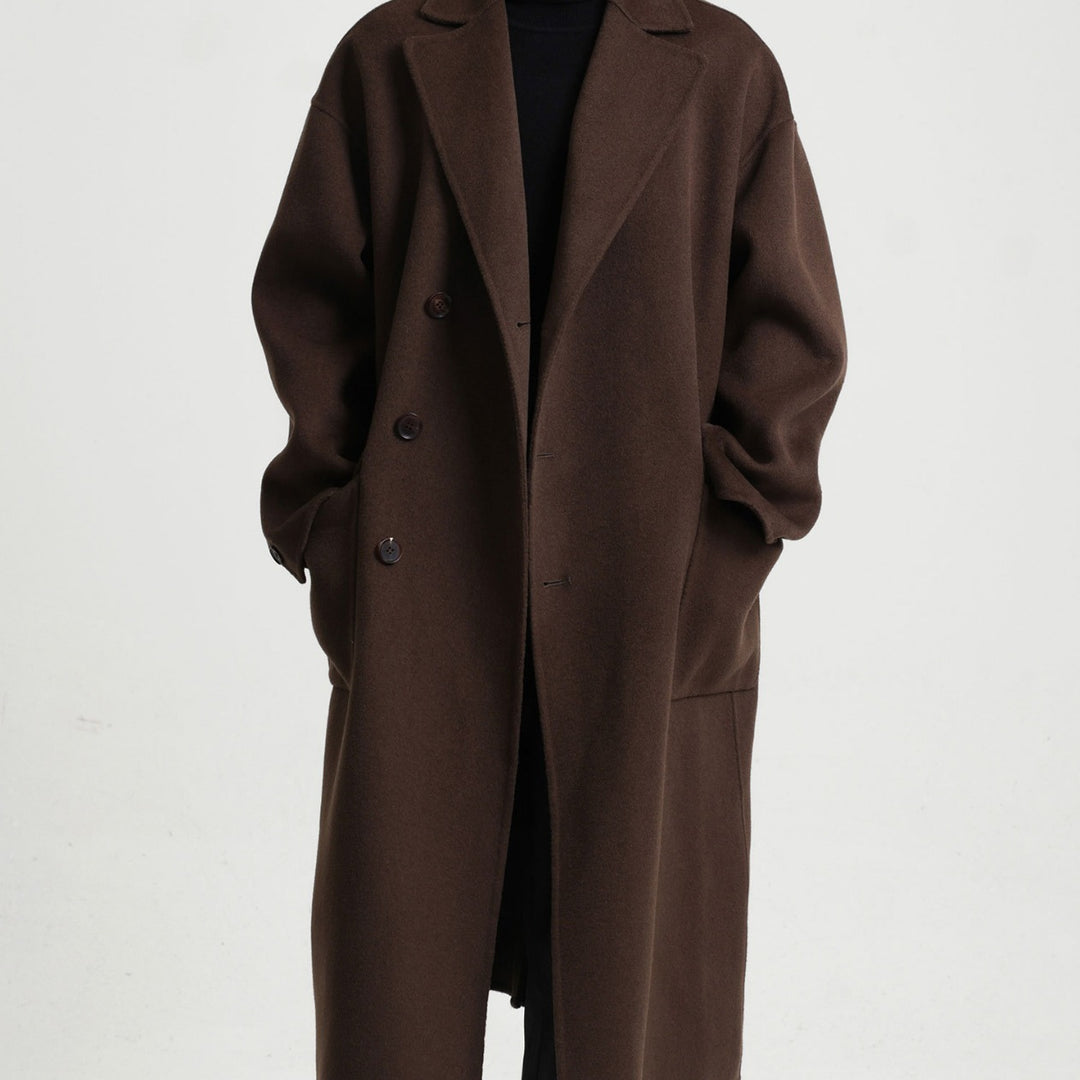 Herren Oversize Doppelreiher Wollmantel mit weitem Schnitt und klassischem Revers Echoarchiv