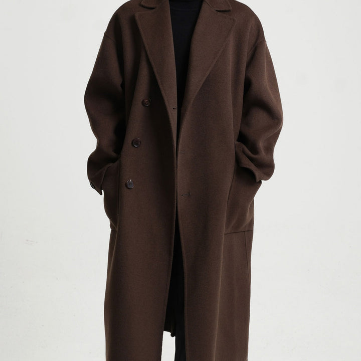 Herren Oversize Doppelreiher Wollmantel mit weitem Schnitt und klassischem Revers Echoarchiv