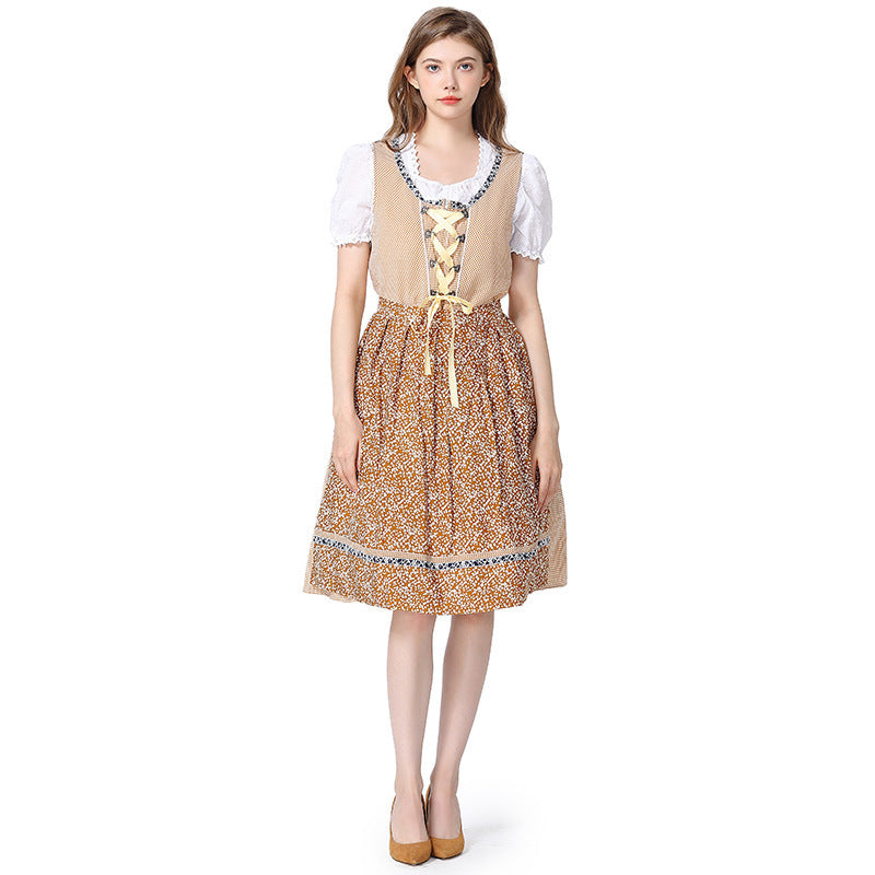 Damen nan traditionelles Oktoberfest Dirndlkleid mit Spitzenbluse, verstellbarer Korsettschnürung und geblümter Schürze Echo Archiv