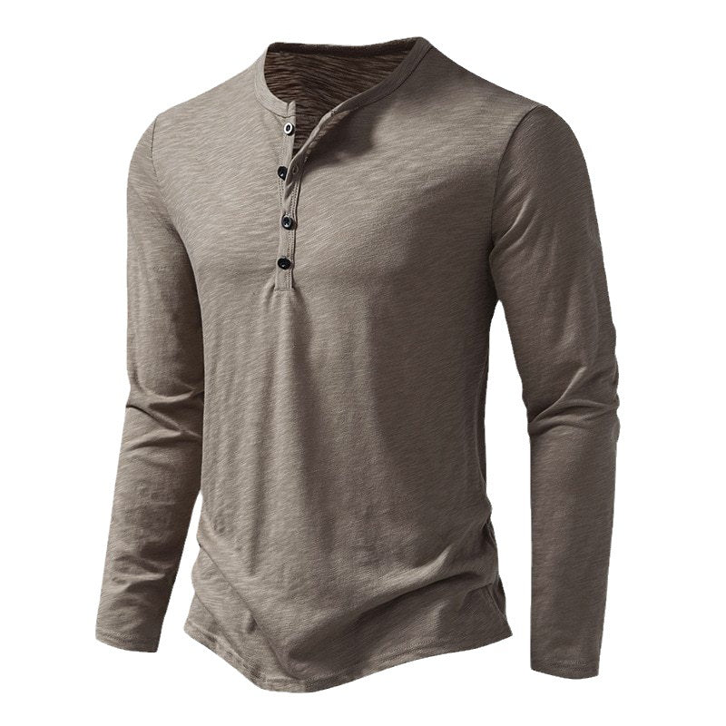 Herren Langarm Henley-Shirt mit Knopfleiste und leichtem Stoff Echoarchiv