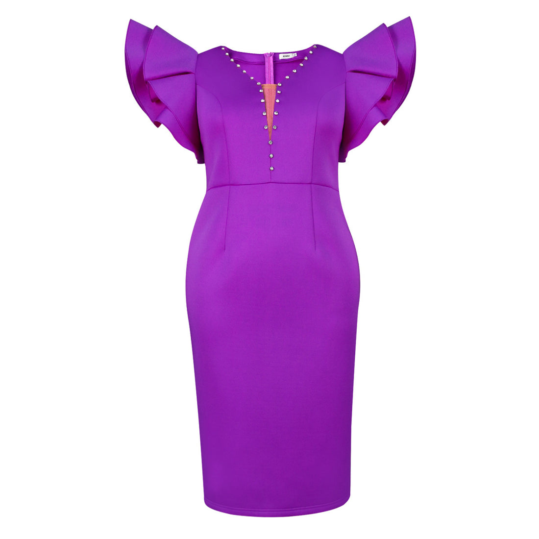 Damen elegantes Kleid mit voluminösen Rüschenärmeln und funkelnden Akzenten – Élara