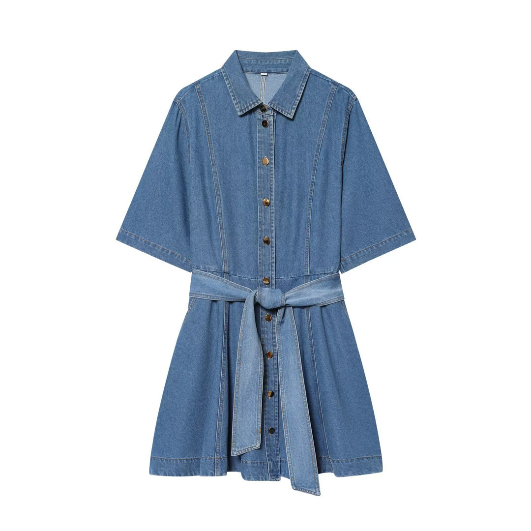 Damen Denim-Hemdblusenkleid mit Taillengürtel und ausgestellter A-Linie Echoarchiv