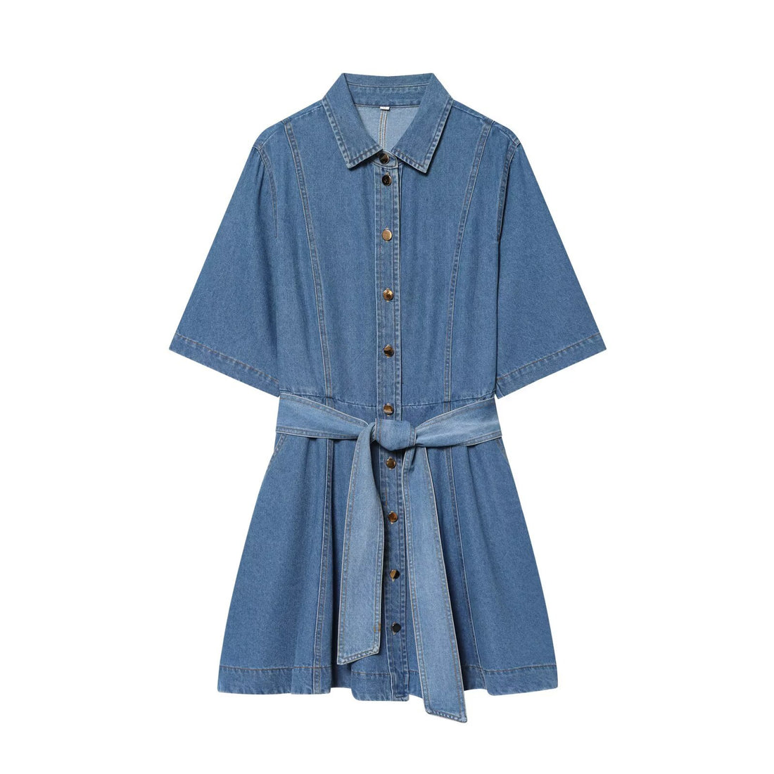 Damen Denim-Hemdblusenkleid mit Taillengürtel und ausgestellter A-Linie Echoarchiv
