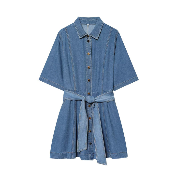 Damen Denim-Hemdblusenkleid mit Taillengürtel und ausgestellter A-Linie Echoarchiv