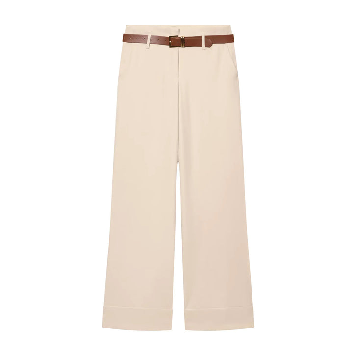 Damen Culotte-Hose mit hohem Bund, weitem Bein, breitem Aufschlag und Gürtelpassanten – Avélisse
