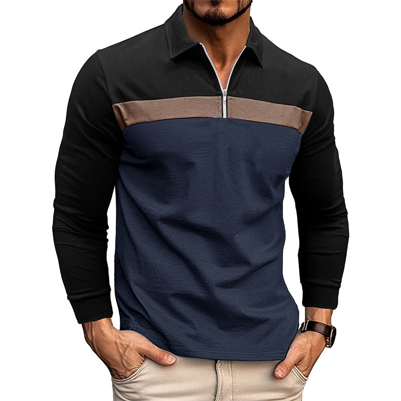 Herren sportliches Langarmshirt mit modernem Halbreißverschluss und Farbblockdesign Echoarchiv