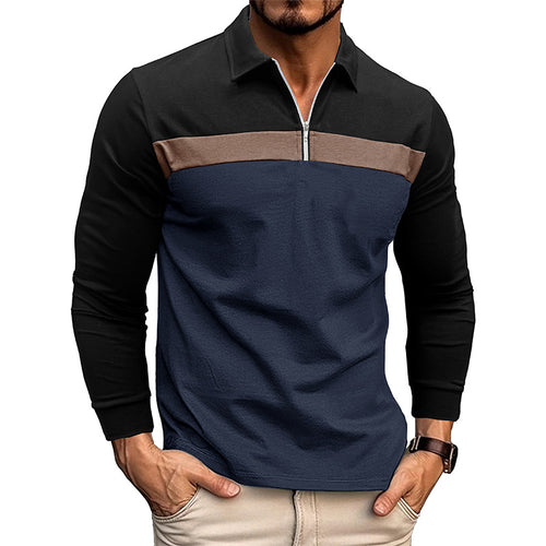 Herren sportliches Langarmshirt mit modernem Halbreißverschluss und Farbblockdesign Echoarchiv