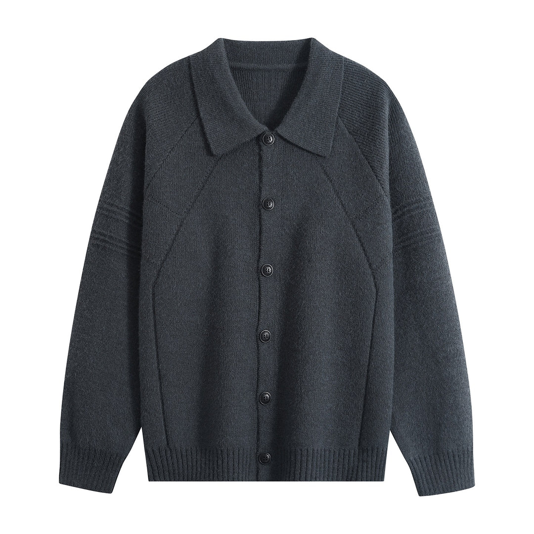 Herren Strickcardigan mit Hemdkragen, Raglanärmeln & geripptem Saum Echoarchiv