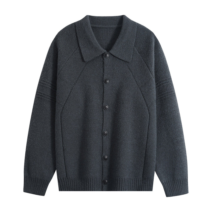 Herren Strickcardigan mit Hemdkragen, Raglanärmeln & geripptem Saum Echoarchiv